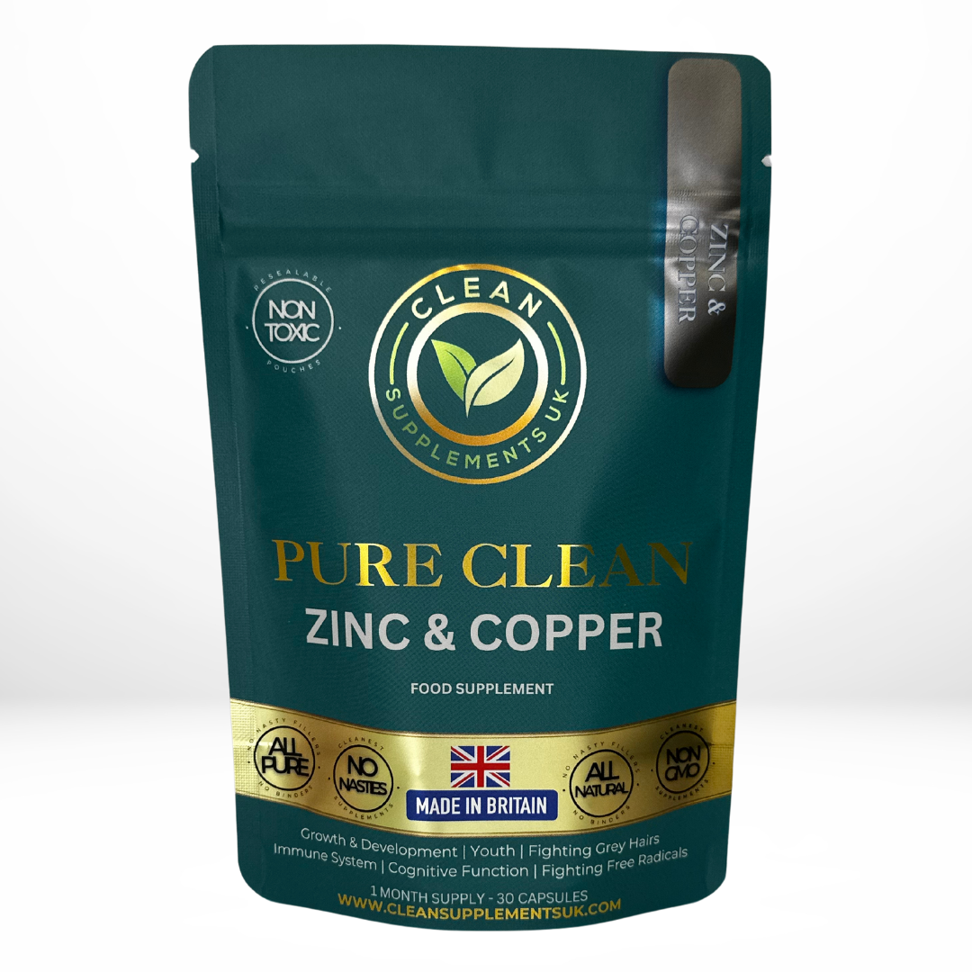 Zinc & Copper Capsules in Eco Pouch – Balanced 15:1 Complex for Immunity, Skin & Hormones – Clean Supplements UK